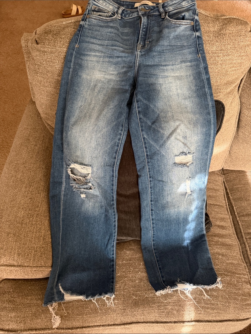 Distressed Straight-Leg Women’s Jeans — Blue